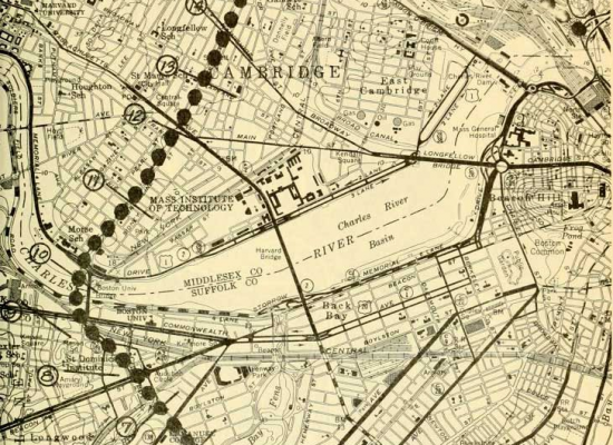 A proposed alignment of the Inner Belt. (Source: Boston Dept. of Public Works, Right of Way Bureau, 1965)
