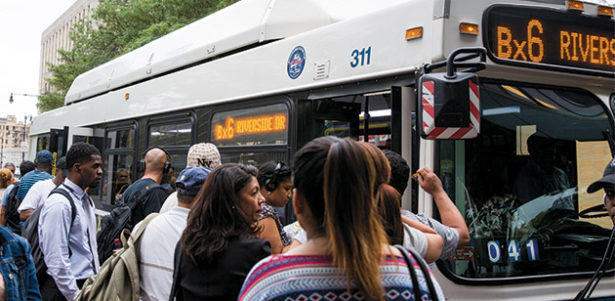 Pedestrians Entering a Bx6 MTA Bus