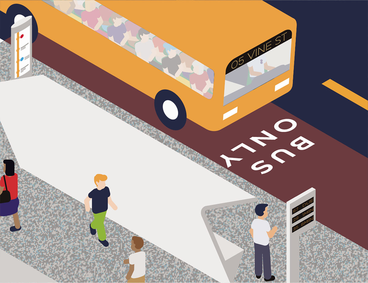 Illustration of a bus in a bus lane