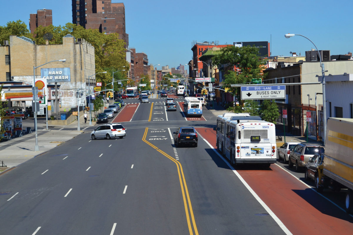 Bus lanes for Select Bus Service in New York City, on Webster Avenue in the Bronx