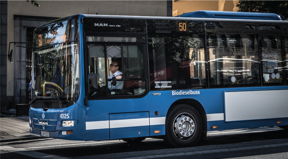 Blue bus in Stockholm standing still