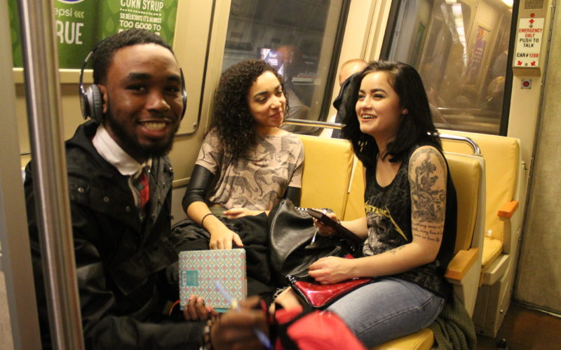 Three people on the metro